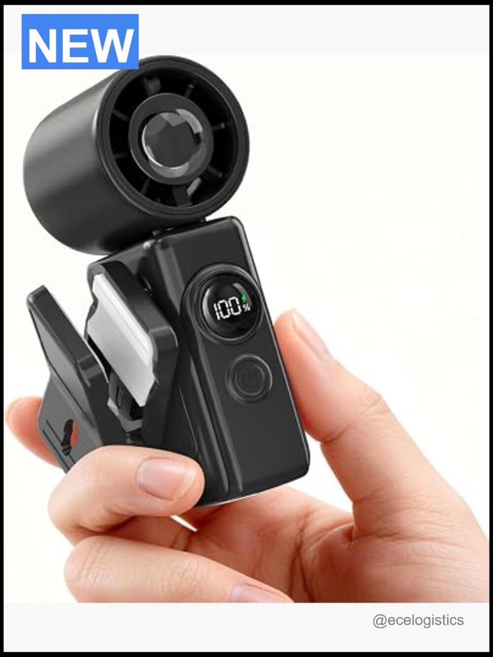 Portable Clip-On Mini Fan, Hands-Free Turbo Rechargeable with LED Display